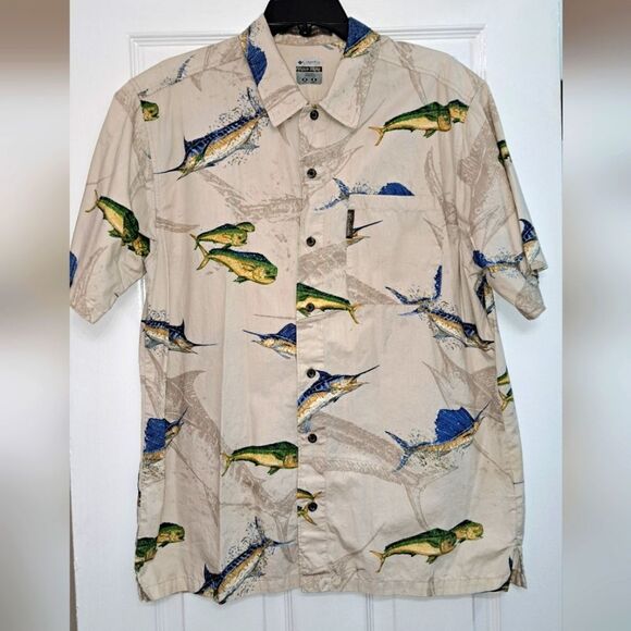 Columbia button down 100% cotton medium Fish Shirt - Picture 1 of 7